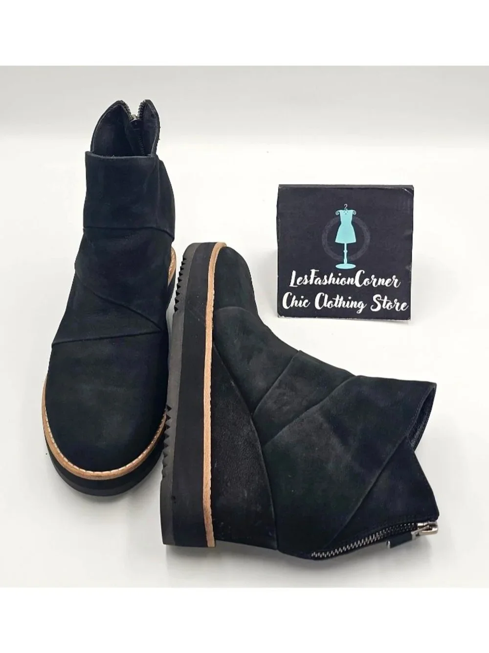 Eileen Fisher Womens Black Suede Leather Clapton Wedge Ankle Boots Size 7.5 3772